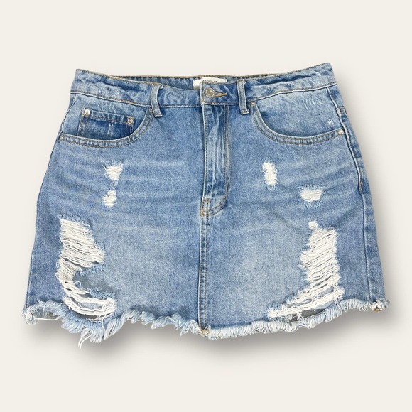Forever 21 Dresses & Skirts - Forever 21 Denim Raw Hem Y2K Distressed Mini Skirt Womens Size 28